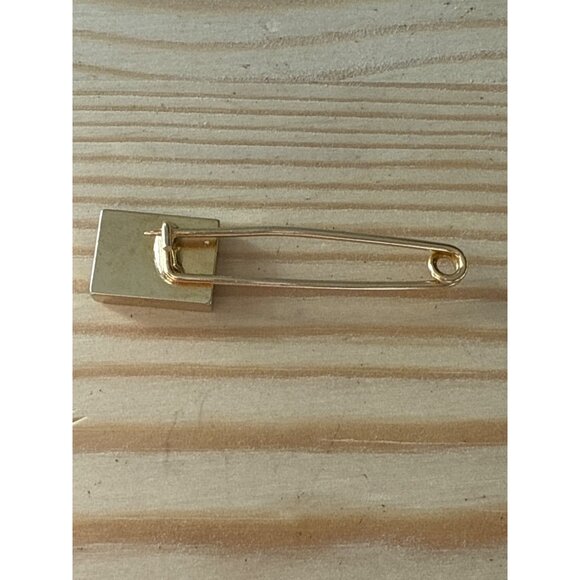 Gold Tone Geometric Safety Pin Brooch - Picture 2 of 4